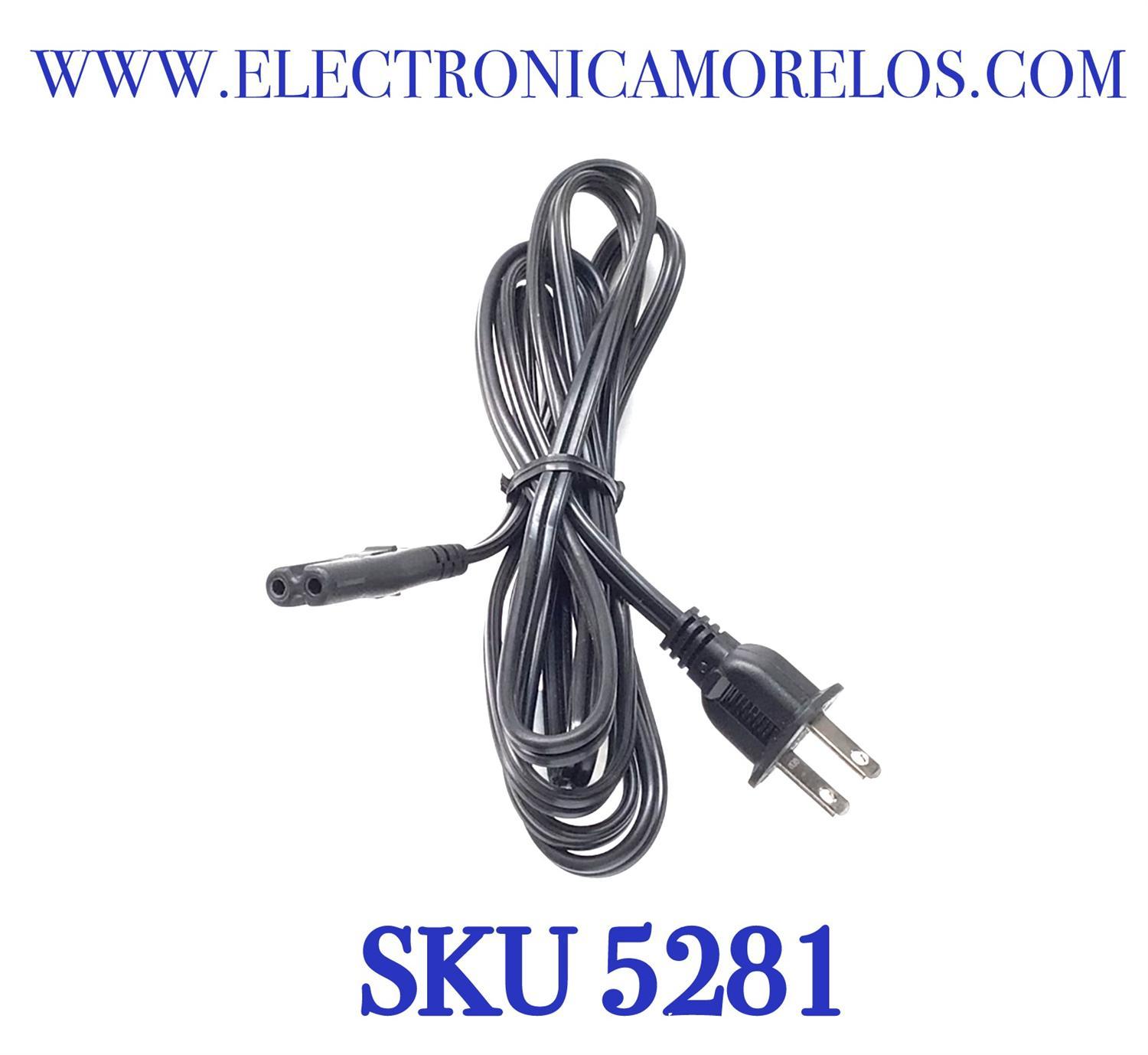CABLE DE CORRIENTE “NUEVO“ / BIFASICO / TIPO 8 / ENCHUFE TIPO A Ó TIPO AMERICANO / 100 – 127 V / 2 CLAVIJAS / COMPATIBLE PARA DIFERENTES DISPOSITIVOS Y MARCAS